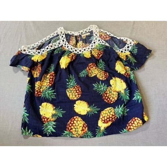 Miss Love Shirt Womens Small Blue Pineapple Short Sleeve Pullover Blouse Ladies. - Picture 1 of 8